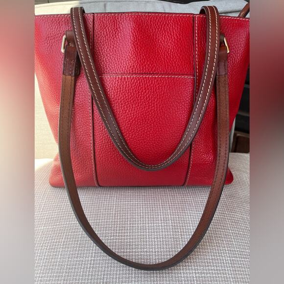 Dooney & Bourke Red Lexington Pebbled Leather Tote Bag | Brown Handles - Picture 13 of 16